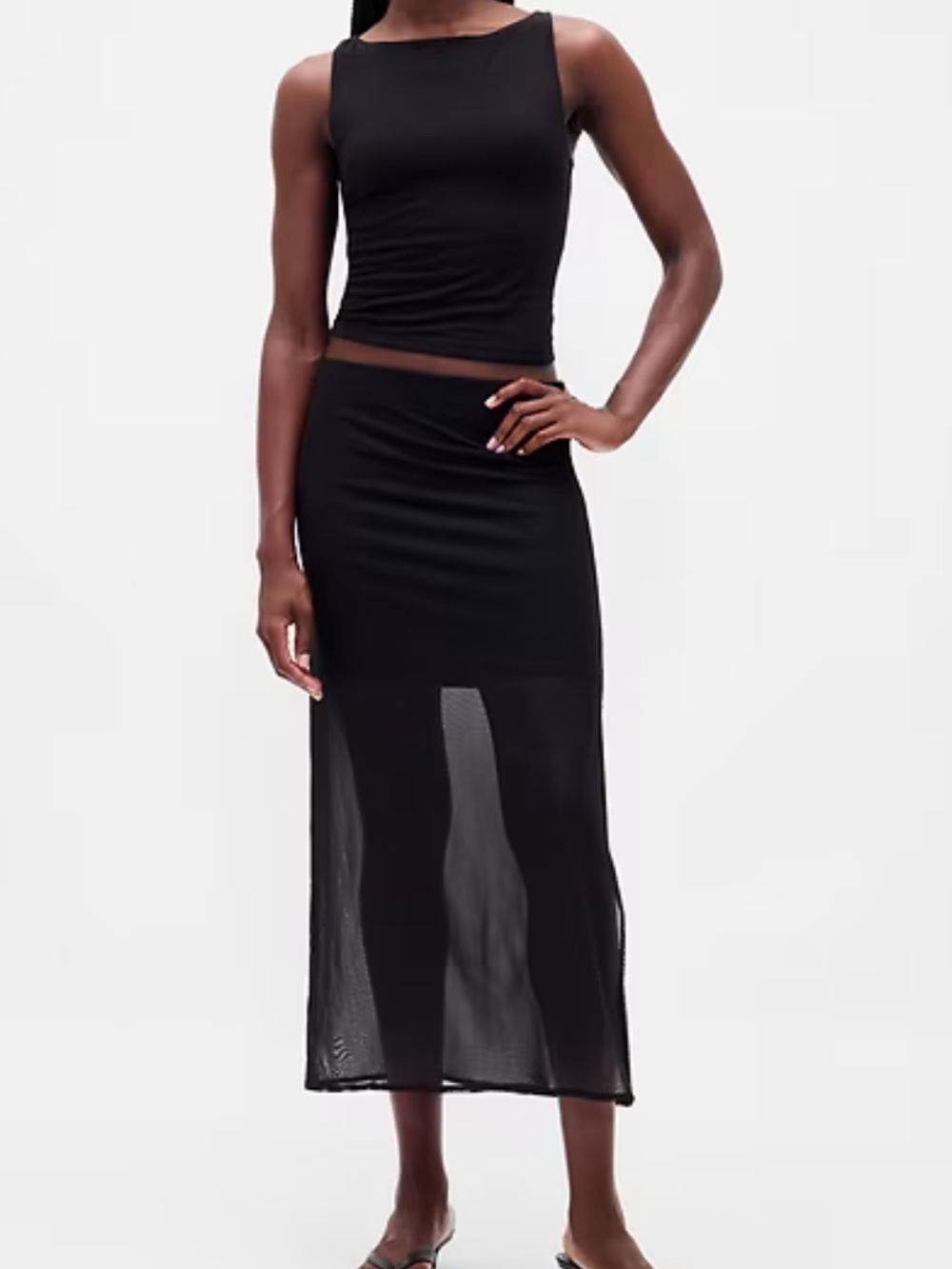 GAP Black Semi-Sheer Mesh Midi Skirt